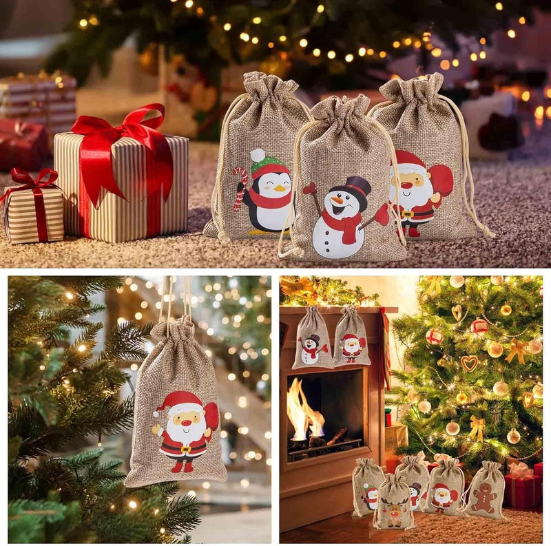 Homum 25 Pcs Christmas Burlap Gift Bags with Drawstring and Tags - 4x6 Inch Tiny Small Gift Bags for Xmas Candy and Christmas Supplies - Image 5